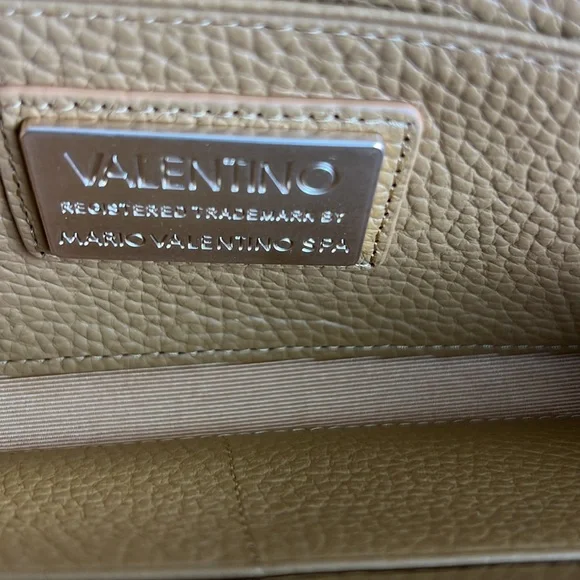 Valentino by Mario Brown Pebbled Leather Clutch with Chain Strap